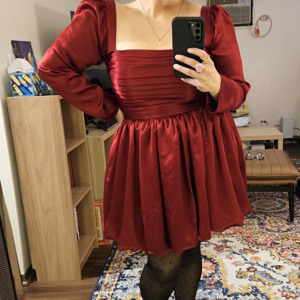 Abercrombie & Fitch Bubble Hem Mini Red Satin Dress Size XL